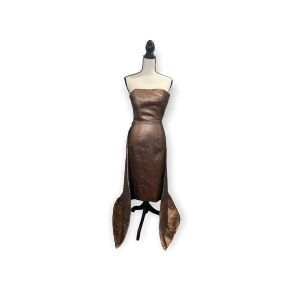 TY-LR Metallic Copper Lane Gold Evening Dress Gown NWT Detachable Cape size XXS - Picture 4 of 9